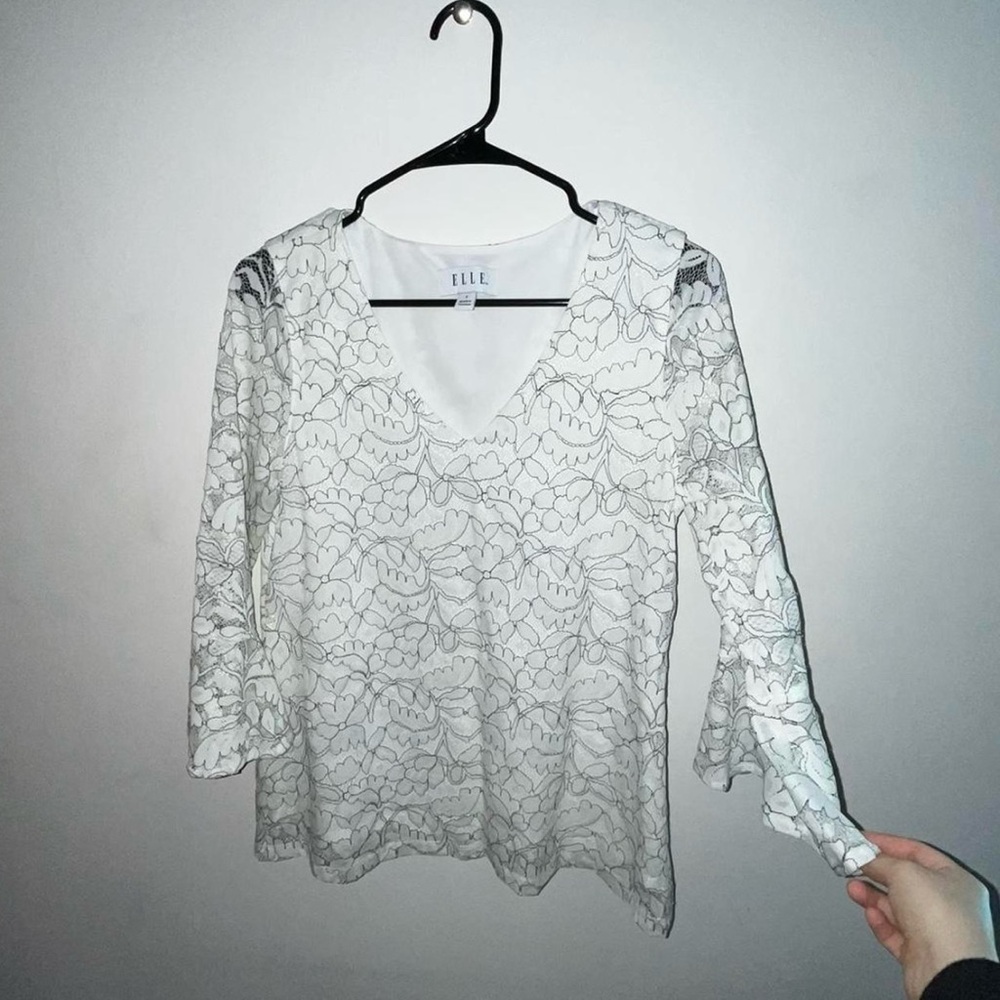 WHITE PRINTED LACE BLOUSE TOP